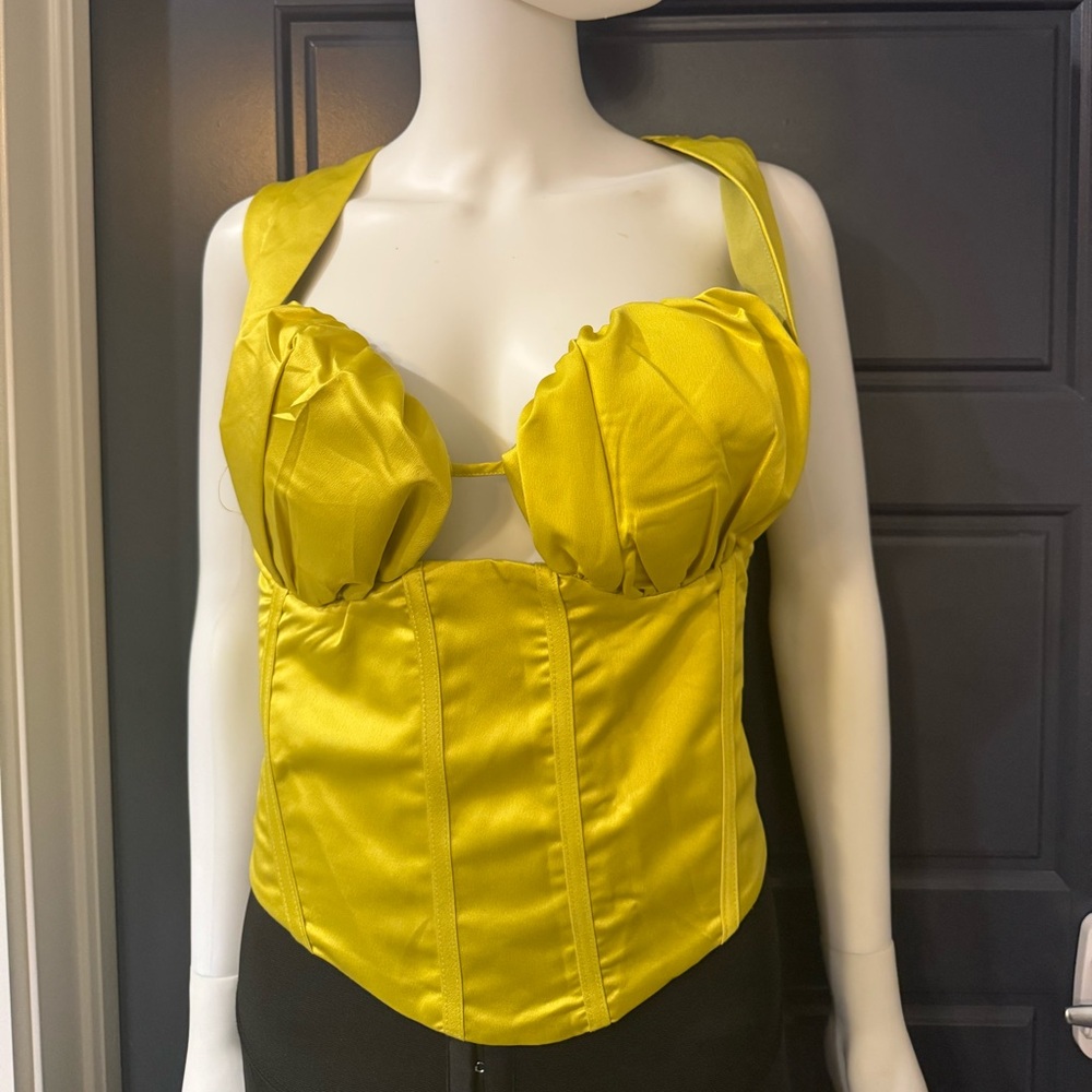 PrettyLittleThing Yellow Satin Top